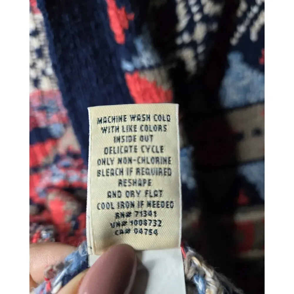 L.L.BEAN women's cotton fair isle western Aztec print knit cardigan MP.